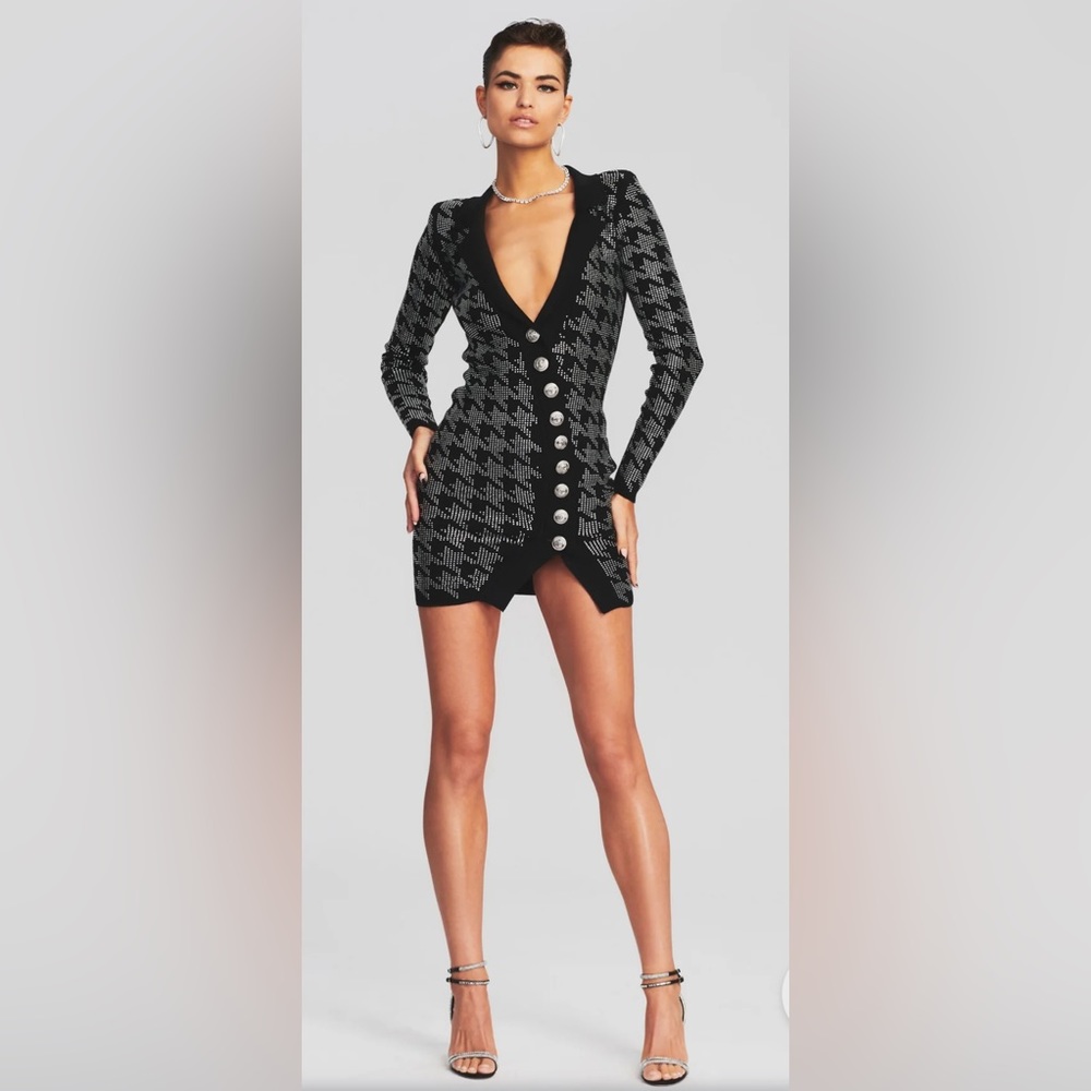 Retrofete Mimi Mini Dress Black/Silver Houndstooth